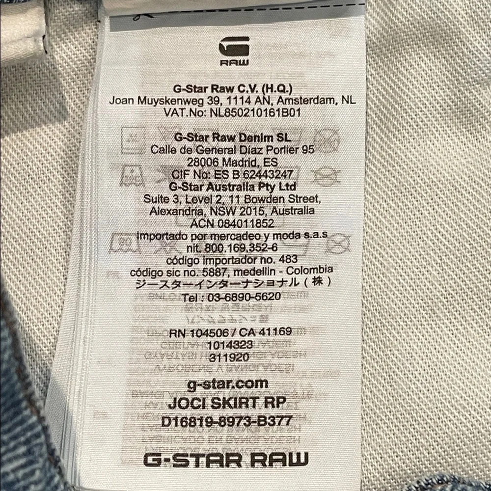 G-Star Raw Joci Ripped Edge Denim Midi Skirt Size 27